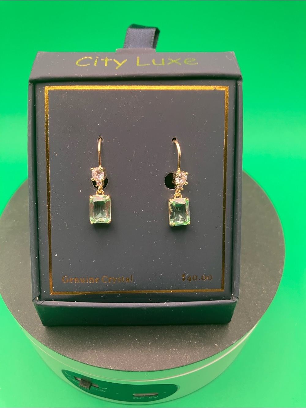 Gold-Tone Earrings with Green Crystal Drops